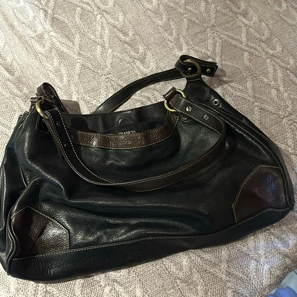 Franco Sarto 90s Style Chocolate Brown black Vegan Patent  Leather Shoulder bag - Picture 3 of 16